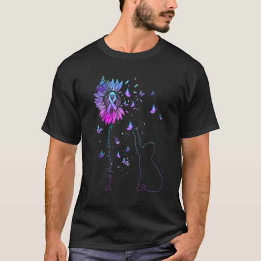 T-shirt Sunflower Chat Turquoise & Purple Ribbon Suicide (Devant)