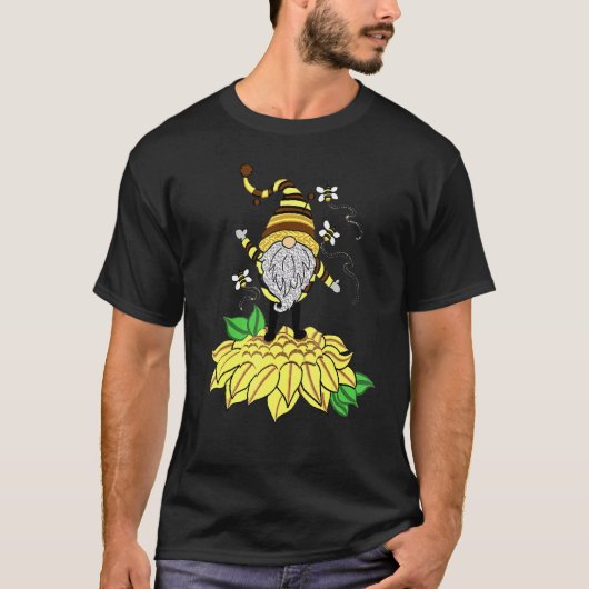 T-shirt Sunflower Gnome With Bee Hippie Gnome For Flower (Devant)