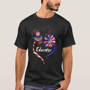 T-shirt Sunflower Heart Éducateur Américain Drapeau 4e De