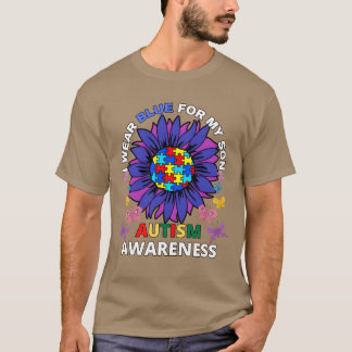 T-shirt sunflower i wear blue for my son autism awareness 