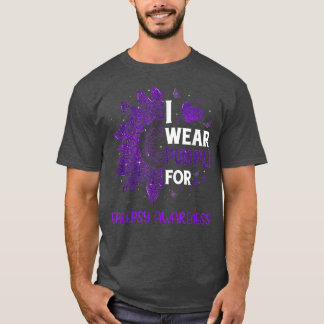 T-shirt Sunflower I Wear Purple Ribbon Epilepsy Awareness 