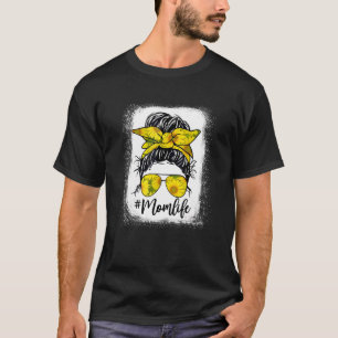 T-shirt Sunflower Mom Life Messy Bun Bleached Motheru2019s