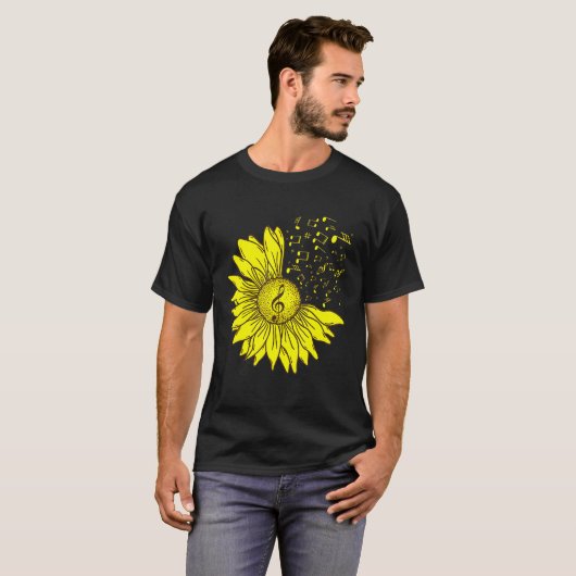 T-shirt Sunflower Musical Instrument Musique Notes Fleur (Devant entier)