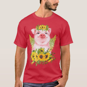T-shirt Sunflower Pig With Wings Spring Floral Aesthetic A