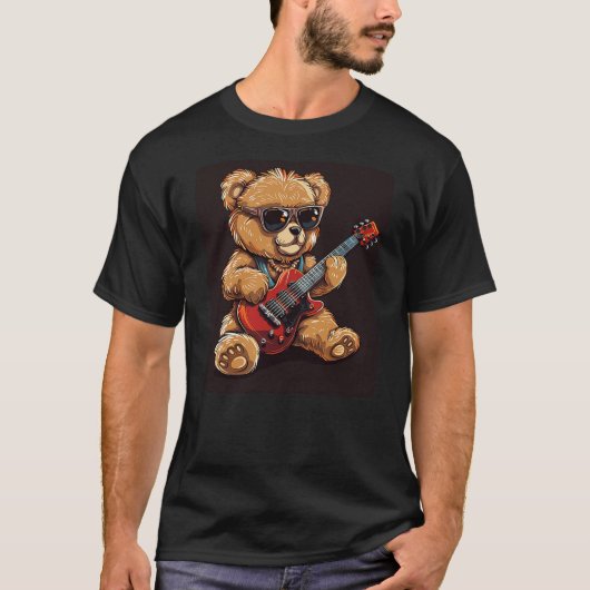 T-shirt Sunglasses Teddy Bear for Musicians and Guitarists (Devant)