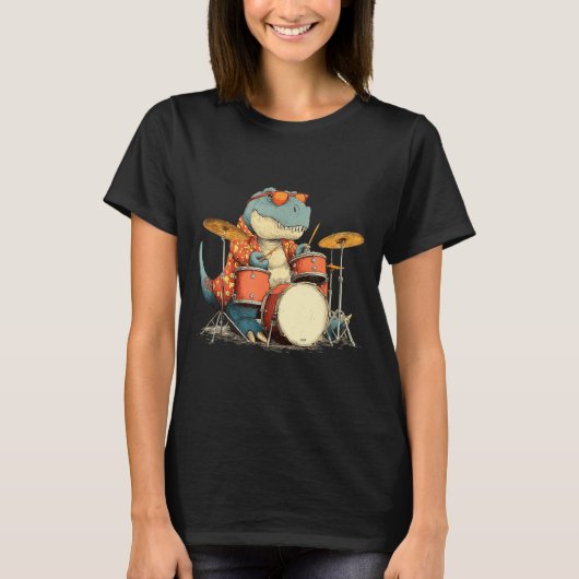 T-shirt Sungles Rockstar Dinosaur With Cool Drums Costume (Devant)