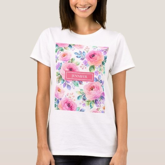 T-shirt Sunrise Floral Boho Custom Name Design (Devant)