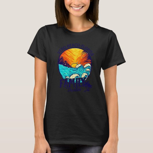 T-shirt Sunset Beach Retro Vero Beach Floride Famille Vaca (Devant)