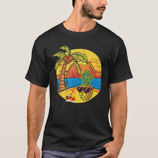 T-shirt Sunset Funny Ananas Palmiers Lunettes de soleil Tr (Devant)