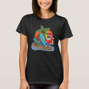 T-shirt Sunset Funny Santa Claus Surfer Hawaii Noël
