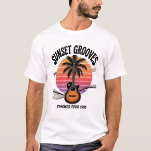 T-shirt Sunset Grooves Guitare Vintage Palm Tree Music Fes