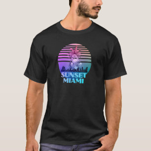 T-shirt Sunset Miami City Beach Flamant rose Abstrait Usa