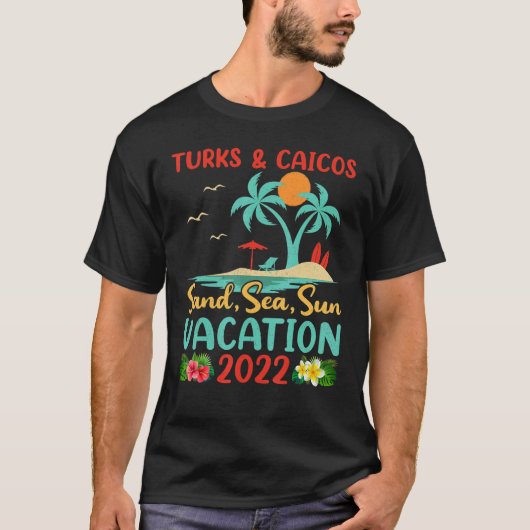 T-shirt Sunset Palm Tree Beach Vacation 2022 Turks & Caico (Devant)