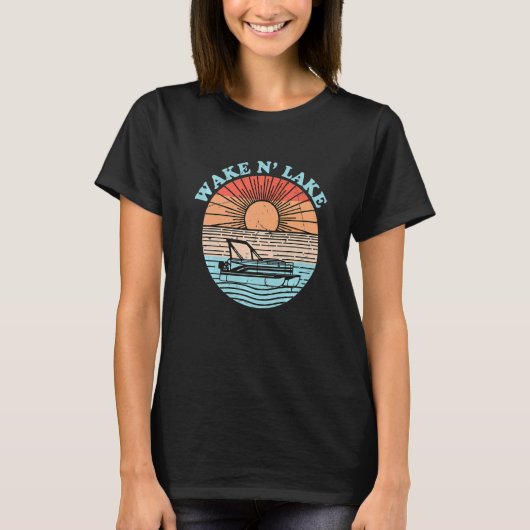 T-shirt Sunset Pontoon Wake N' Lake Fishing Camping Outdoo (Devant)