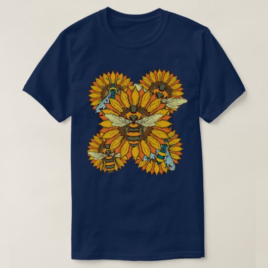 T-shirt Sunshine Flower Blossoms Garden Insect Bee Sunflow (Design devant)