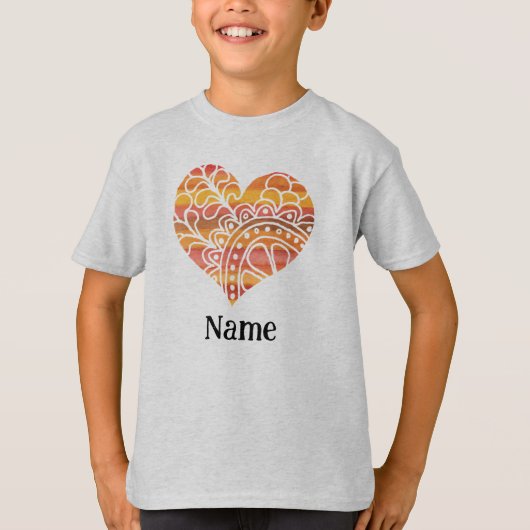 T-shirt Sunshine Jaune Orange Mandala Coeur Customisé (Devant)