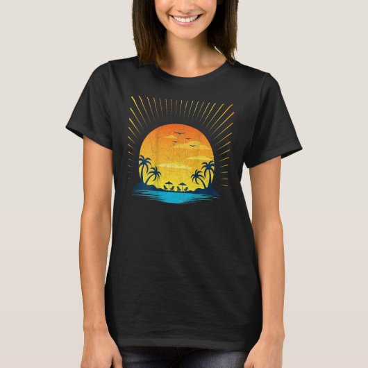 T-shirt Sunshine Summer Vibes Palm Tree On Back Beach Retr (Devant)