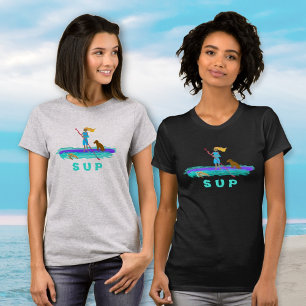 T-shirt SUP Girl n Chien Paddleboarding Tortue de mer Tee