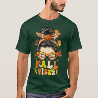 T-shirt Super Bonjour Automne Vibes Femmes Messy Bun Autom
