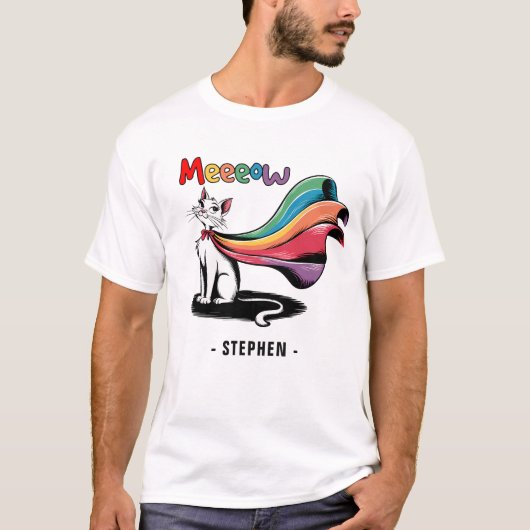 T-shirt Super Cat Meeeow - Rainbow Cape Pride Cat (Devant)