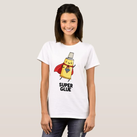 T-shirt Super Glue Funny Super Hero Pun (Devant entier)