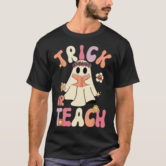 T-shirt Super Halloween Trick Ou Enseigner Retro Floral Fa (Devant)