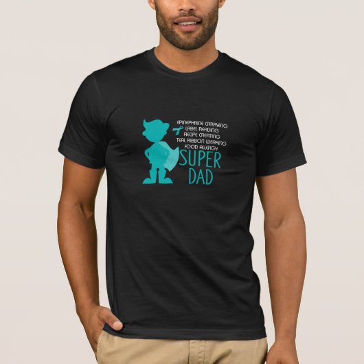 T-shirt Super héros turquoise de silhouette de papa (Devant)