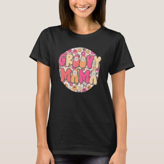 T-shirt Super Mama Hippie Retro Daisy Flower Smile Face H (Devant)
