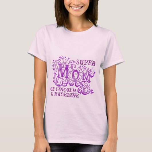 T-shirt Super Maman décorative violet enfants noms top (Devant)