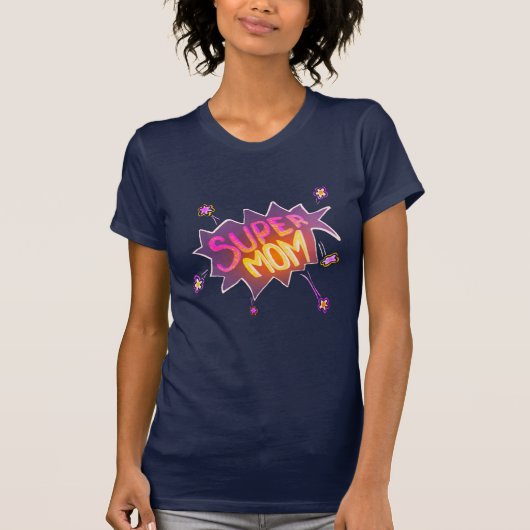 T-shirt Super Maman Neon Comic Bubble Fleur mère`Fête des (Devant)