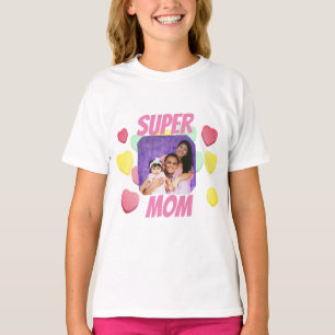 T-shirt Super Mom Coeurs rose et coloré Fête des mères
