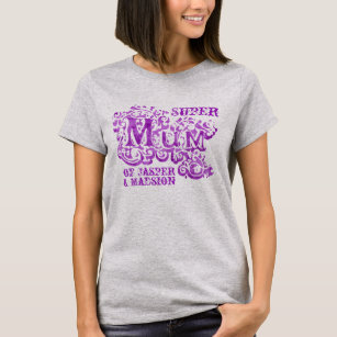 T-shirt Super Mum décoratif violet enfants noms top