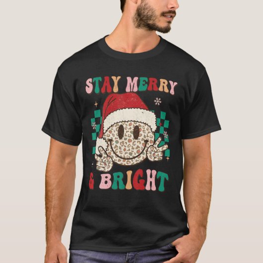 T-shirt Super Noël Joyeux Visage Restez Joyeux Et Lumineux (Devant)