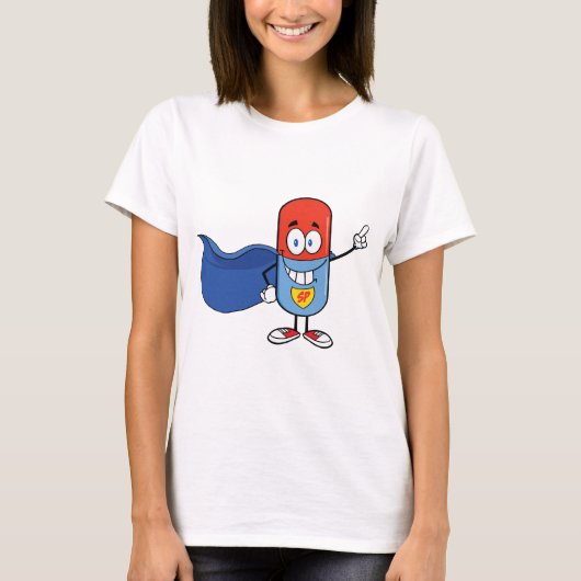 T-shirt Super Pill Cartoon Hero Character (Devant)
