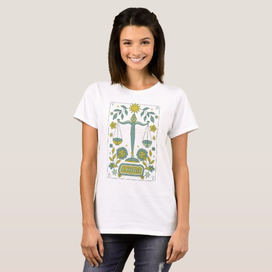 T-shirt Super Retro Libra Horoscope Astrologie Vert (Devant entier)