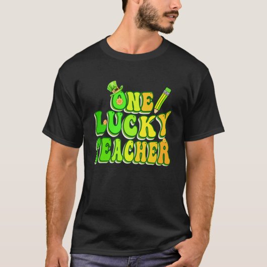 T-shirt Super Retro One Lucky Teacher Irish shamrock St P (Devant)
