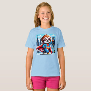 T-shirt Super Sloth Funny Pixel Art Hero Design de paysage
