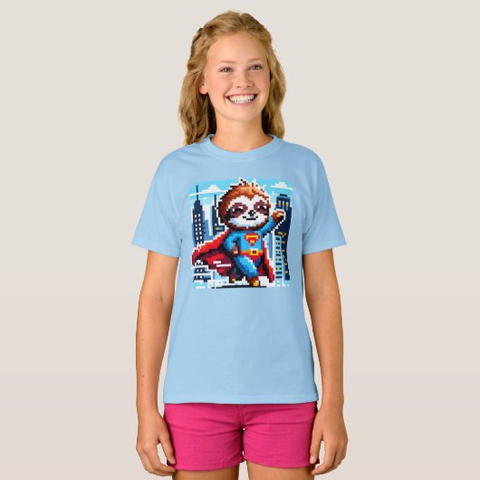 T-shirt Super Sloth Funny Pixel Art Hero Design de paysage (Devant entier)