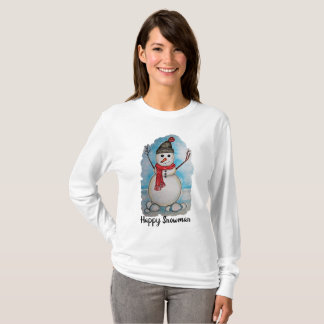 T-shirt Superbe bonhomme de neige aquarelle avec foulard e