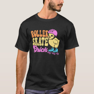 T-shirt Superbe Fille au Roller en Patins à Roulonnes Rétr