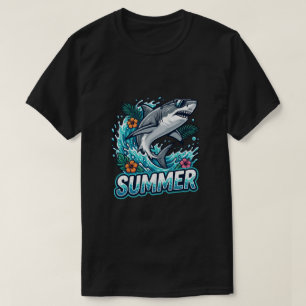T-shirt Superbe Grand Requin Blanc Sautant - animal d'été