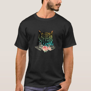 T-shirt Superbe Tête De Chouette Colorée Avec Rose