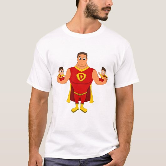 T-shirt Superdad avec jumeaux - dessin animé (Devant)
