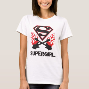 T-shirt Supergirl Logo Black Flaming Guitars