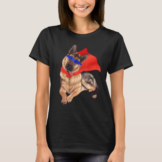 T-shirt Superhero Berger Allemand Chien En Masque Et Cap (Devant)