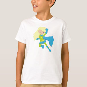 T-shirt Superhero Girl, mignonne Girl, cheveux blonds, Cap