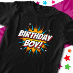 T-shirt Superhero Party Comic Book Hero Birthday Boy<br><div class="desc">Cette bande dessinée cool héros d'anniversaire garçon design est parfait pour un thème de fête d'anniversaire super-héros! Idéal pour les garçons de tous âges qui aiment les super-héros de bandes dessinées ou les méchants avec des super-pouvoirs ! Caractéristiques 'Birthday Boy! ' heureux anniversaire citation dans un thème de bande dessinée...</div>