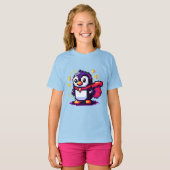 T-shirt Superhero Penguin Cute Pixel Art Caractère Design (Devant entier)