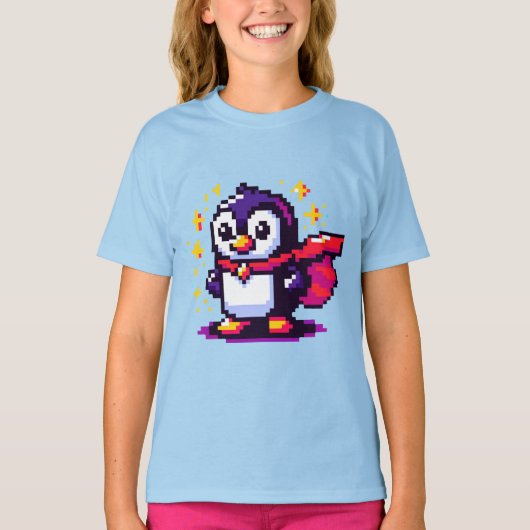 T-shirt Superhero Penguin Cute Pixel Art Caractère Design (Devant)