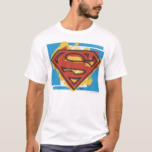 T-shirt Superman S-Shield   Logo Arrière - plan bleu peint